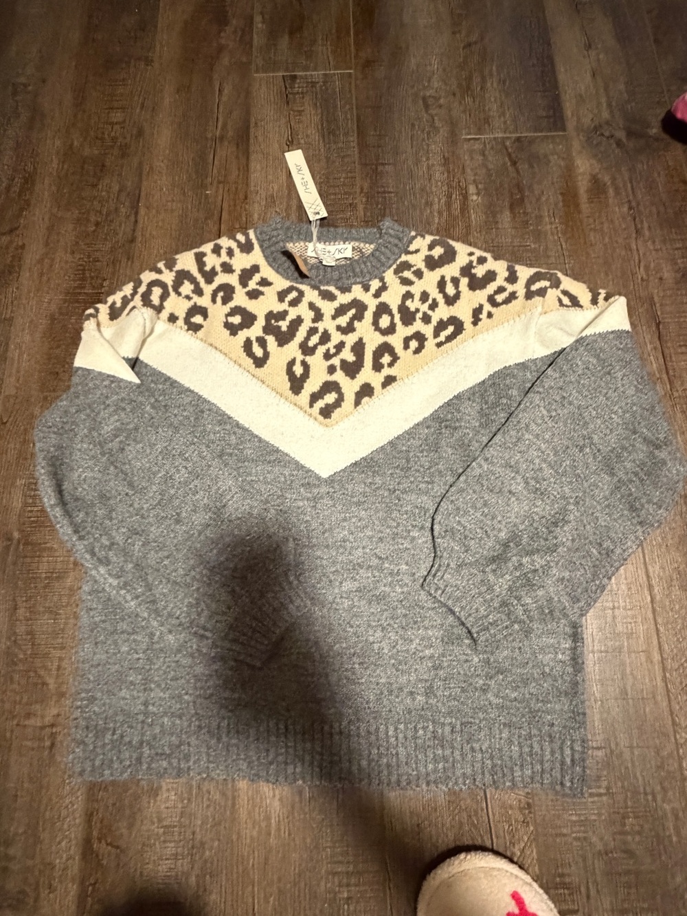 Cozy Gray Leopard Chevron Sweater